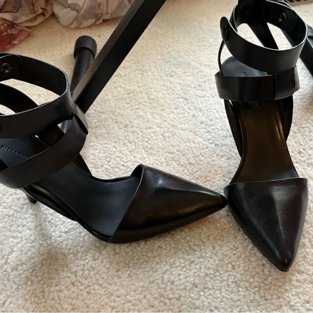 Alexander Wang Black Pointed Leather Ankle-Strap Heels